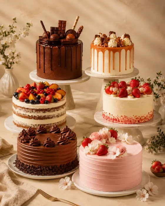 Assortment of cakes, pastries and snacks at Adarsh Bakers